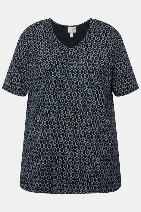 Trachten-Shirt, A-Linie, V-Ausschnitt, Zierfalten, Halbarm