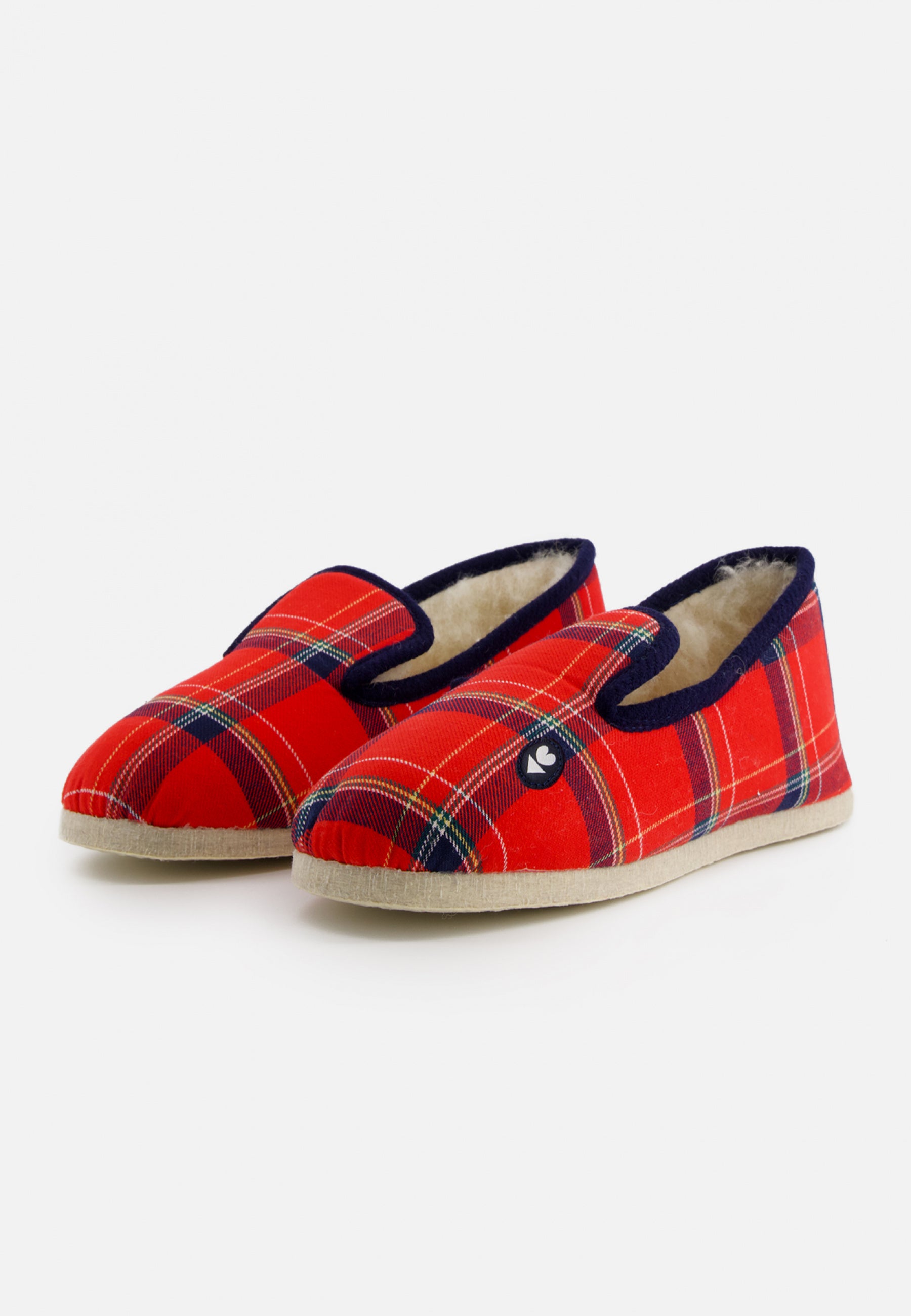 Chaussons d'intérieur en laine-Pantoufles Carreaux Rouge