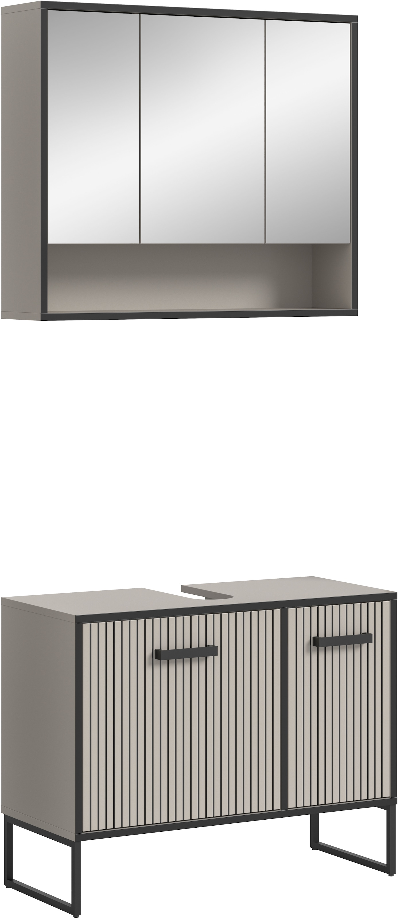 welltime Badmöbel-Set »Locri, Breite 80 cm, Rillenoptik, Metallkufen« 2 Stk. tlg.