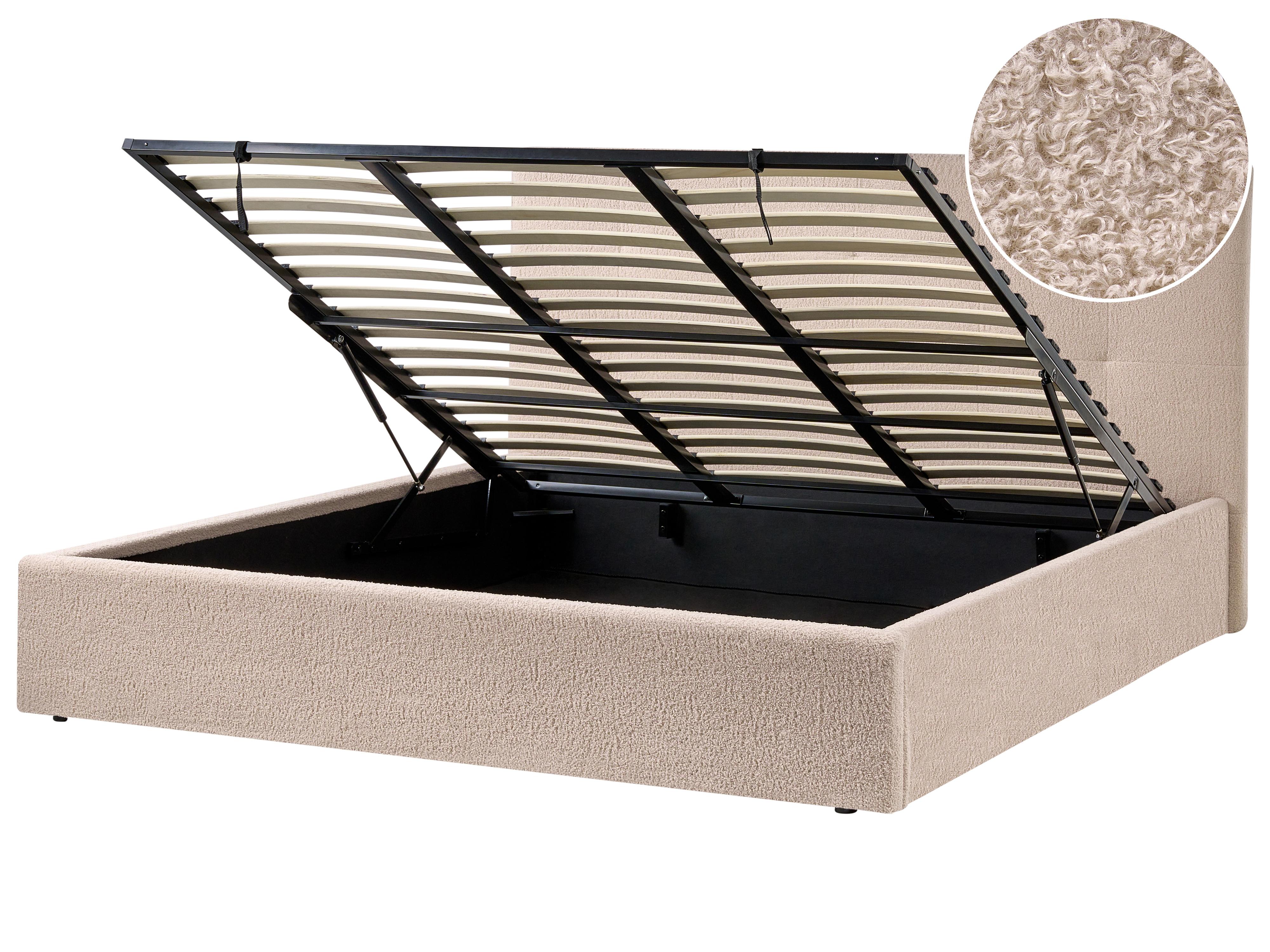 Bed met opbergruimte Bouclé LORIENT 180 x 200 cm Beige