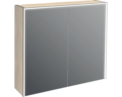 Jungborn QUATTRO SEDICI NOVE spiegelkast, 80 x 20 x 70 cm, tabakskleur, 2-deurs, LED, IP 44
