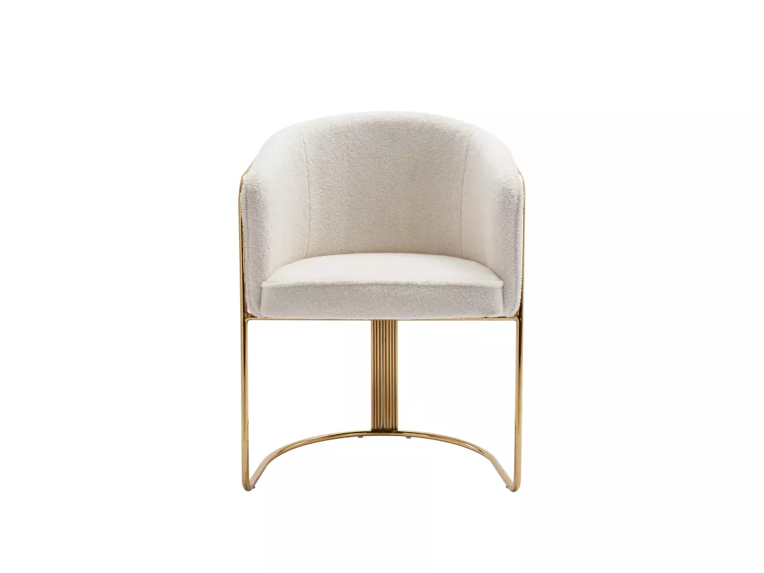 Lot de 2 chaises avec accoudoirs en tissu bouclette et métal - Blanc et doré - JOSETHE de Pascal MORABITO