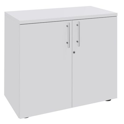 Armoire basse IDRA/DUAL - H72 x L80 x P47 - 2 portes - Corps blanc - Dessus et portes Blanc perle