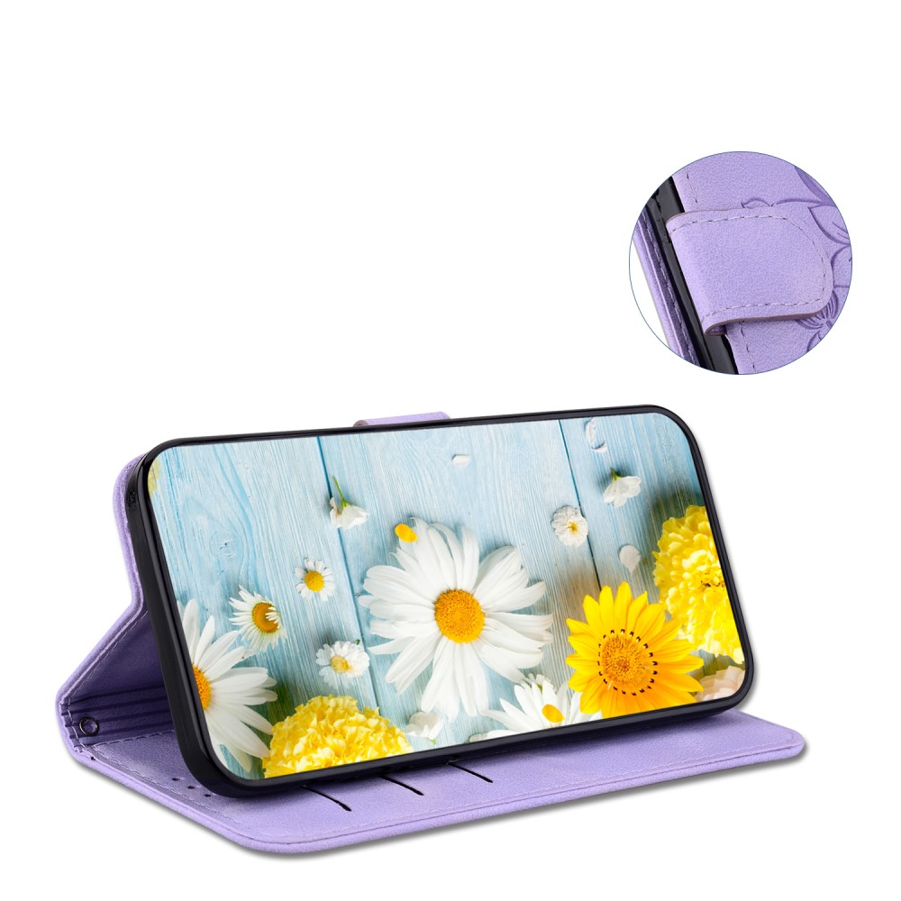 Samsung Galaxy S24 Leder Tasche Wallet - Blumen Imprint - Lila