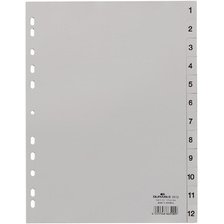 Intercalaires A4 polypropylène gris Durable 12 onglets numériques - 1 jeu