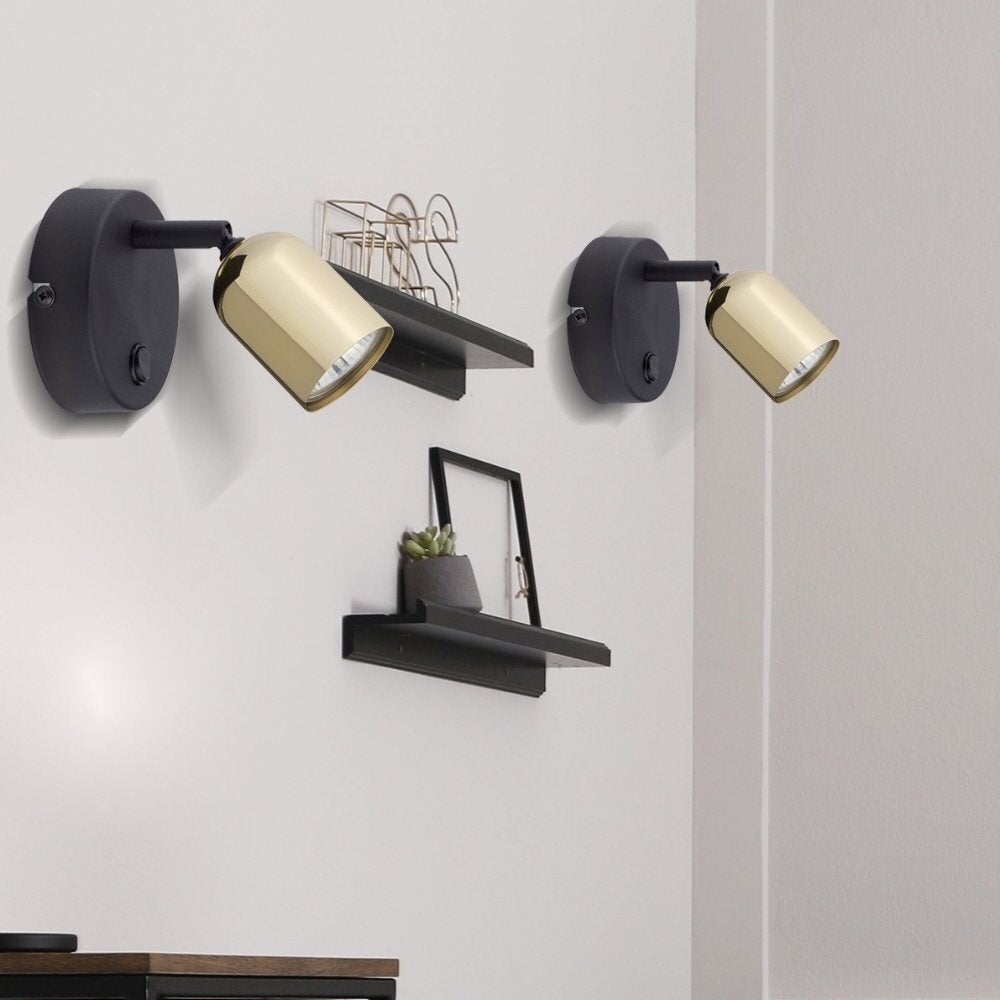 famlights | Jonah wandlamp in zwart en goud GU10