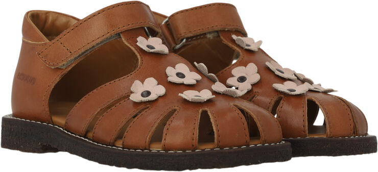 ANGULUS Sandal med blomsterapplikationer 1545/3203 cognac/rosebud