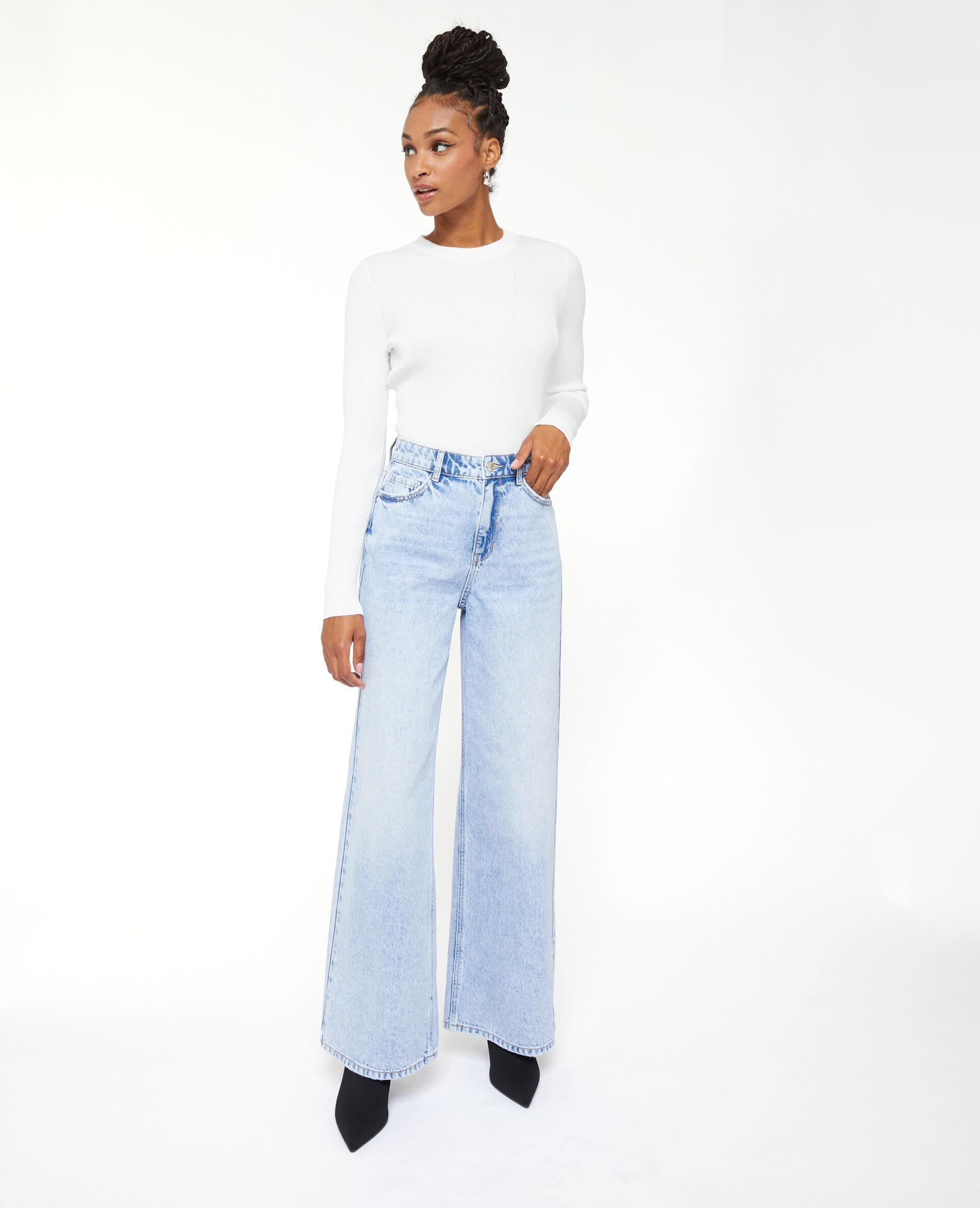 Jean wide taille haute - Bleu