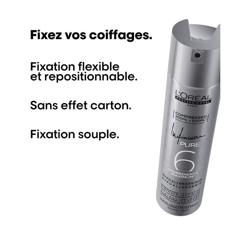 Laque fixation souple Infinium Pure L'Oréal Professionnel 300 ml compressés