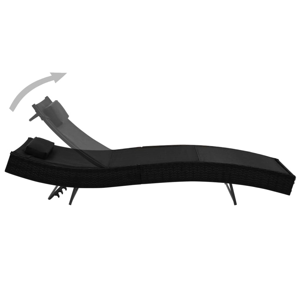 Transat chaise longue bain de soleil lit de jardin terrasse meuble d'extérieur avec oreiller résine tressée noir