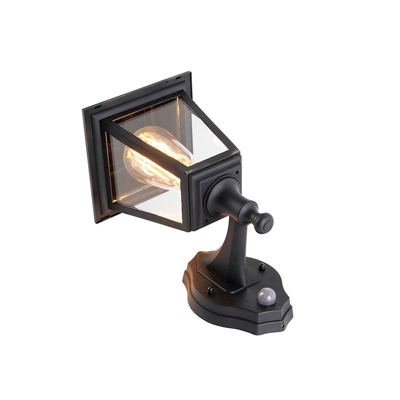 Klassieke buitenwandlamp zwart met bewegingsmelder - Capital