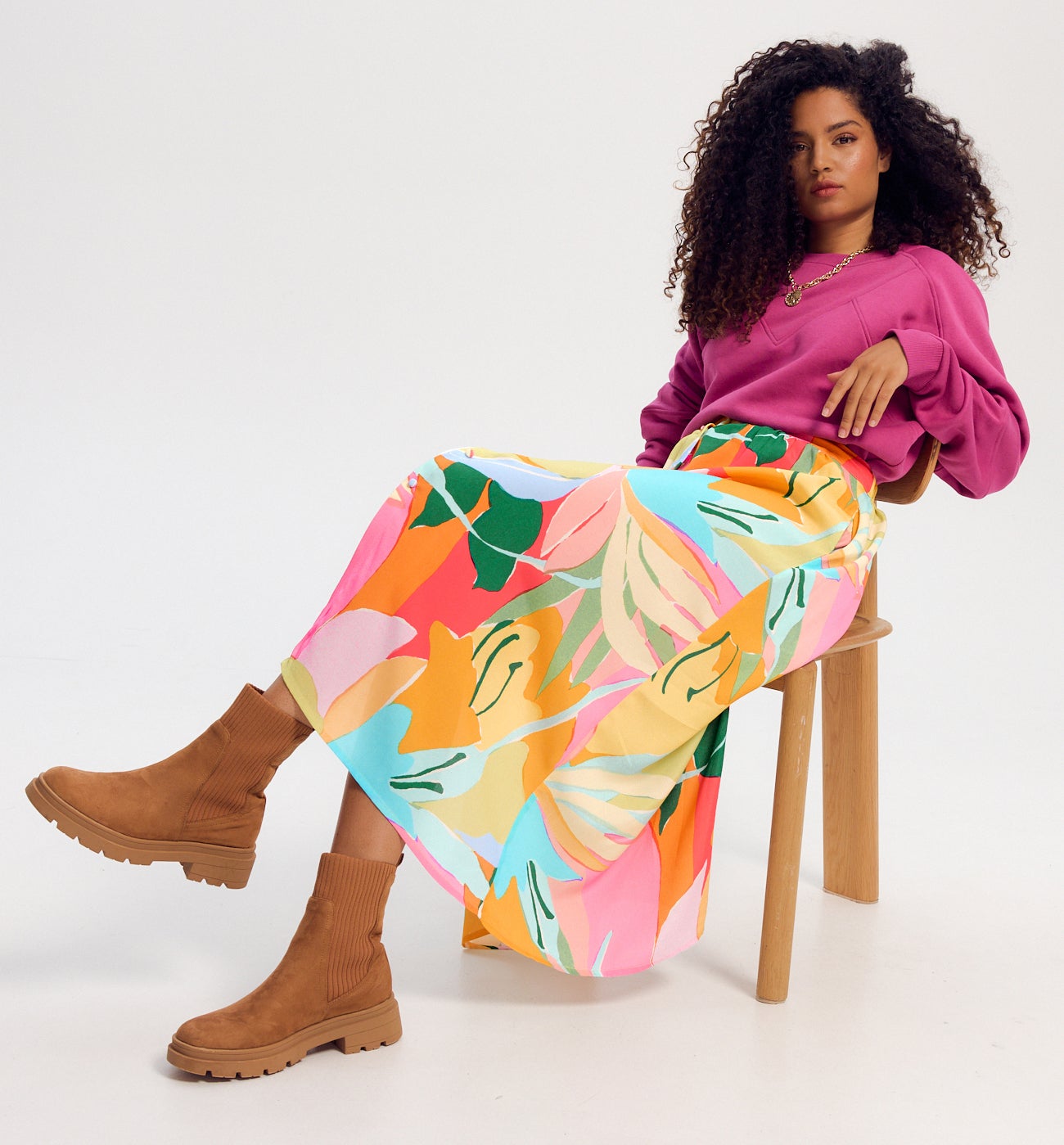 Jupe pastel imprimée Femme - Imprimé multicolore