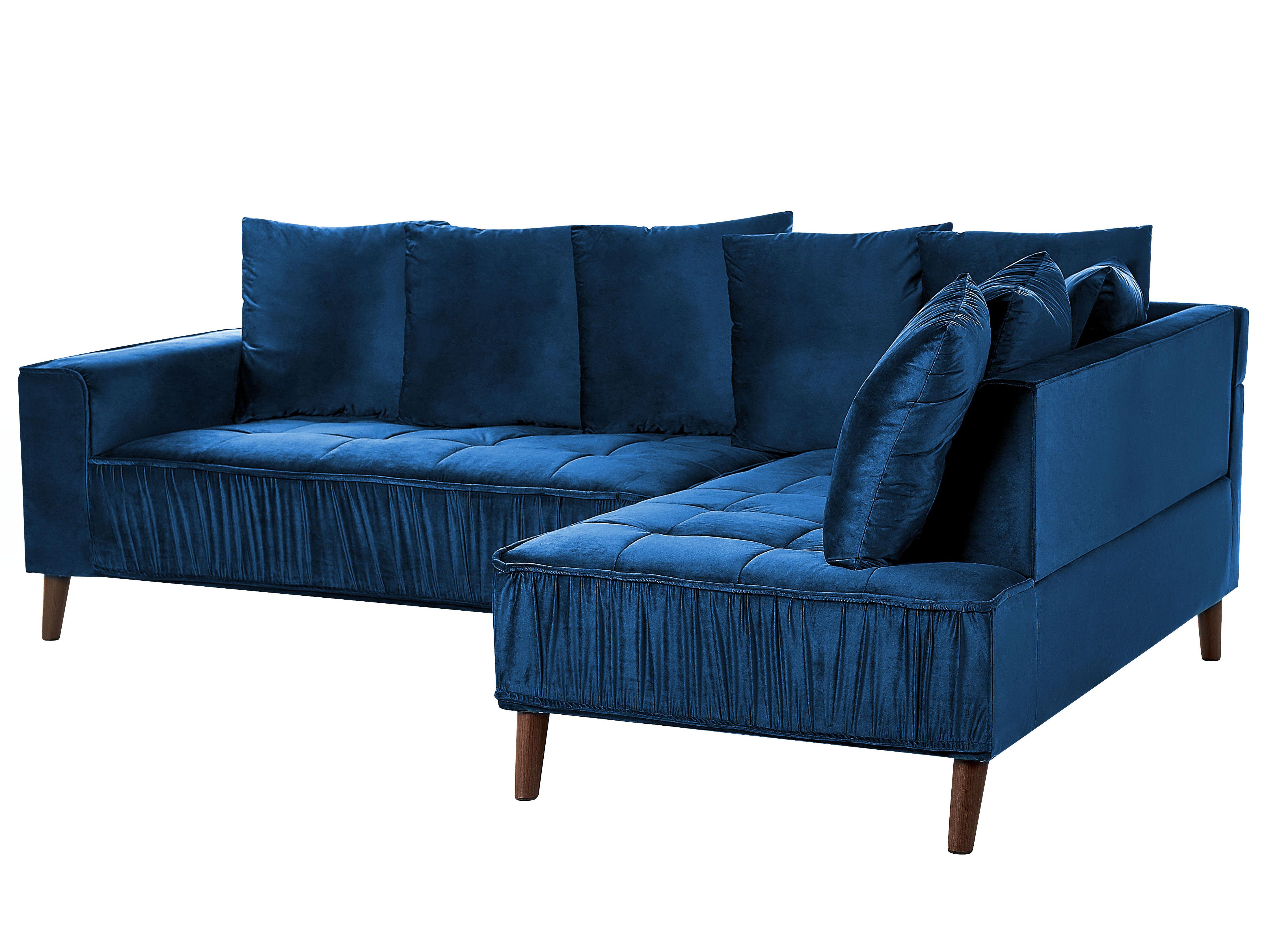 Hoekbank 3-zits GRENA Fluweel Marineblauw linkszijdig