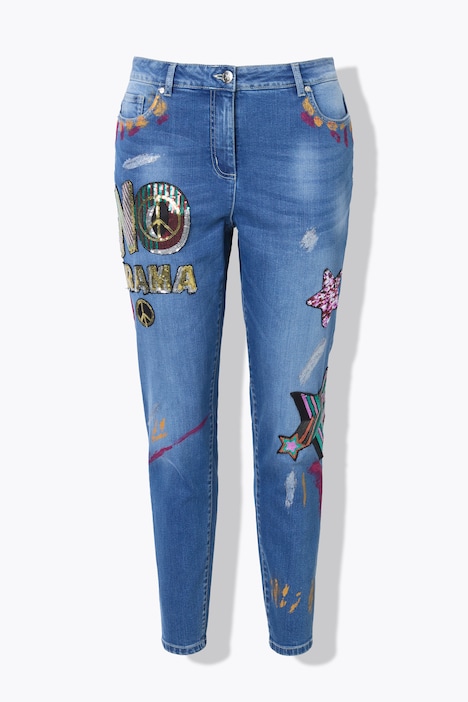 Slim-Fit Jeans, bequeme Passform, Patches, 5-Pocket