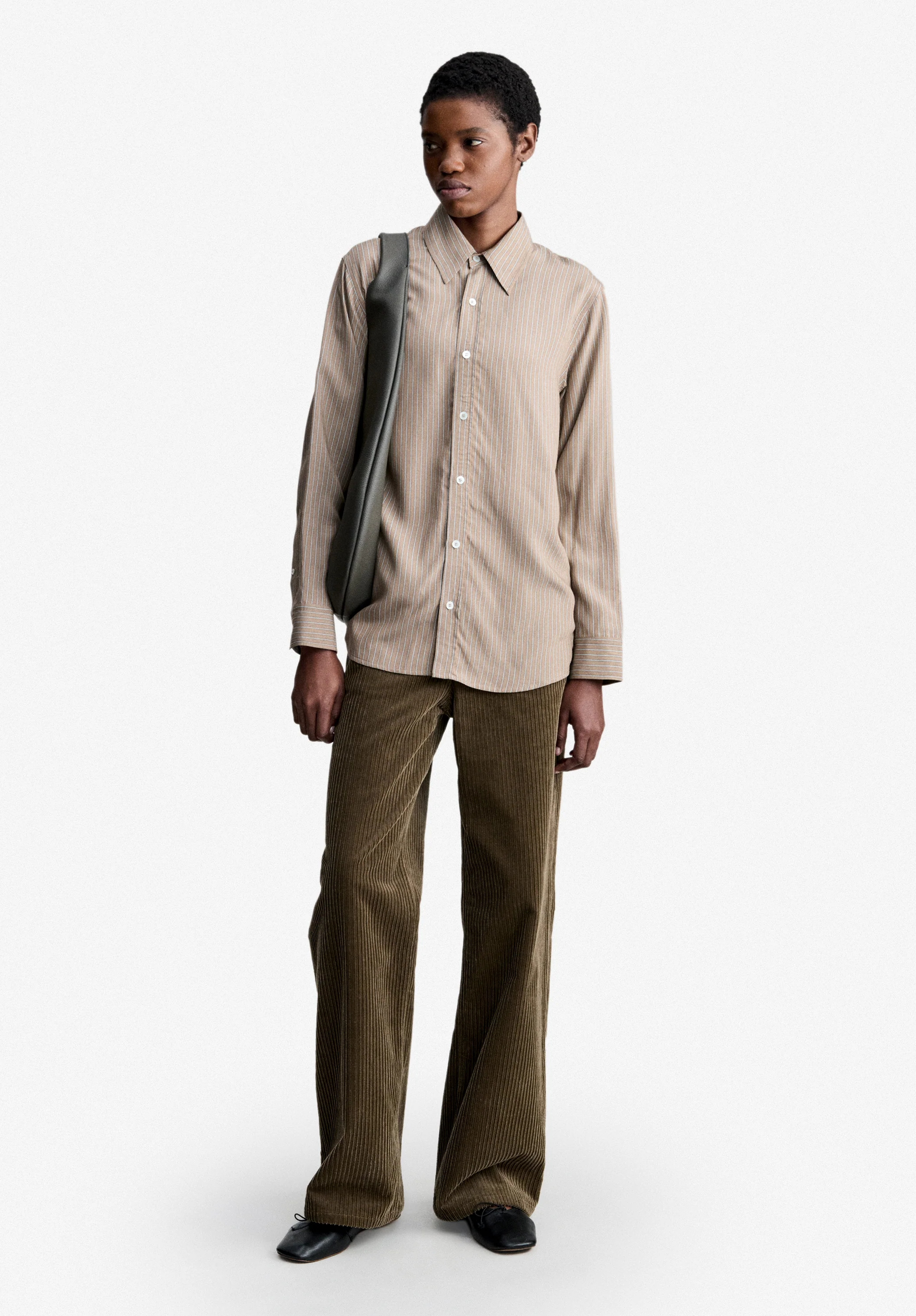 Chemise fluide marron à rayures - Marron glace