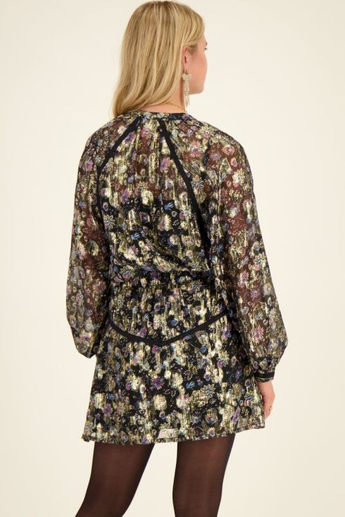Zwart jacquard rokje met goudkleurige print
