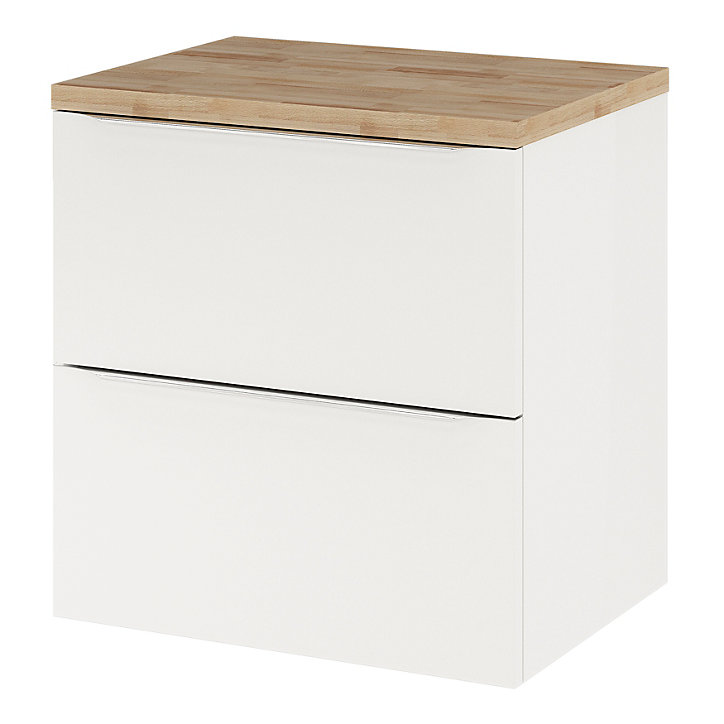 Ensemble salle de bains l.60 cm meuble à suspendre Imandra blanc brillant + plan de toilette décor chêne