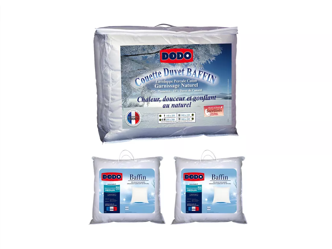 Pack DODO couette naturelle 220 x 240 cm + 2 oreillers Duvet 65 x 65 cm - BAFFIN