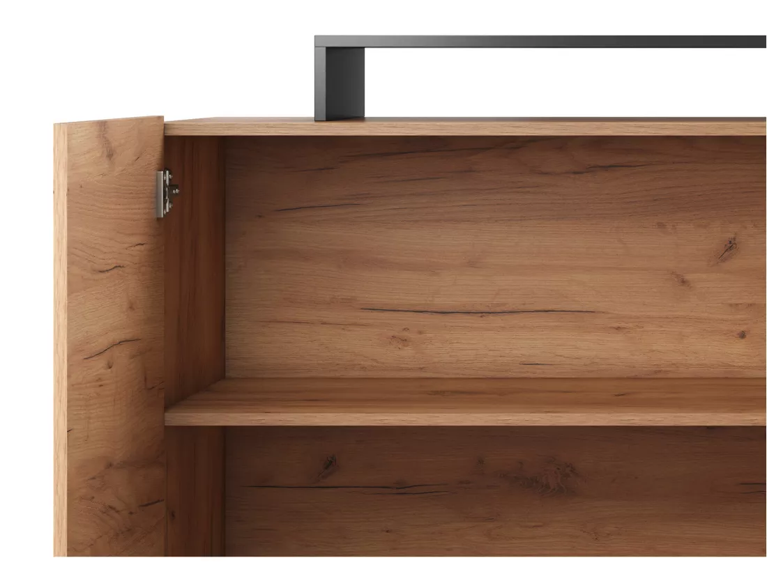 Buffet 4 portes et 4 niches avec LEDs - Naturel clair et Anthracite - IDESIA