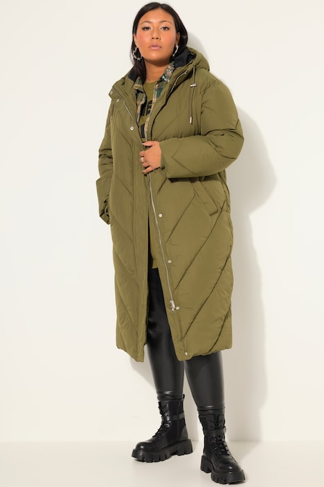 Steppmantel, oversized, farbiges Futter, Kapuze