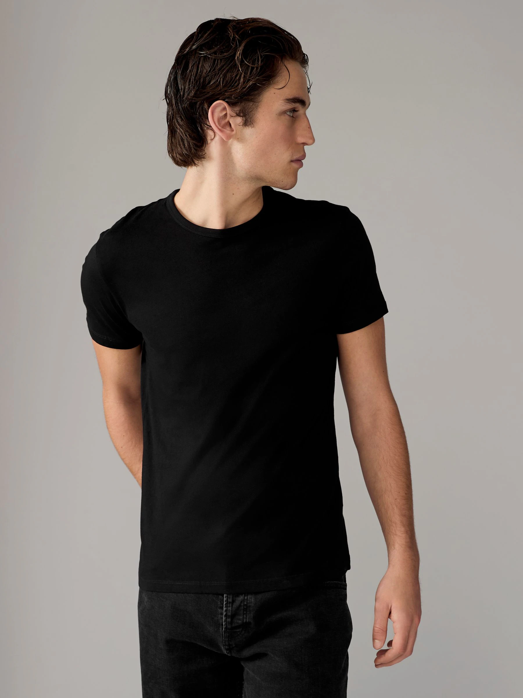Zwart - Normale Pasvorm - Set van 2 100% katoenen T-shirts met laagjes