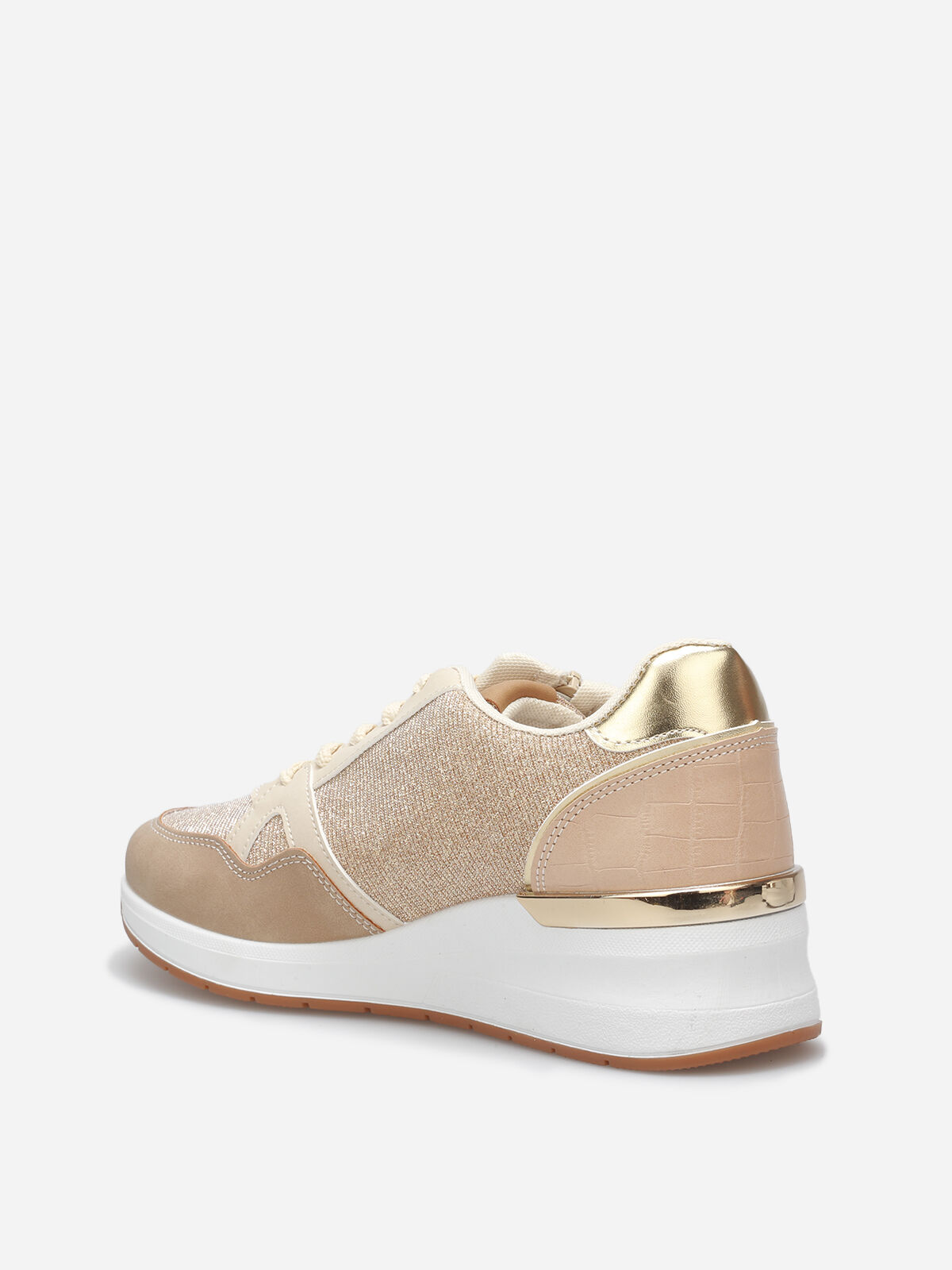 Baskets compensées à paillettes- Beige