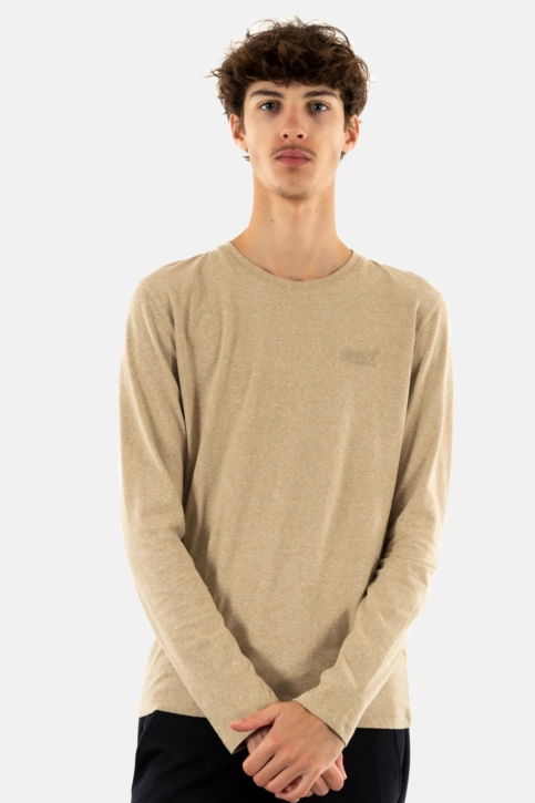 Tee shirt manches longues superdry essential logo 9xe tan brown fleck marl