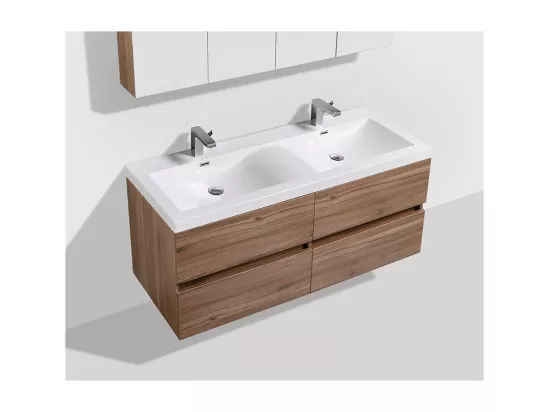 Meuble salle de bain design double vasque SIENA largeur 144 cm chêne clair texturé