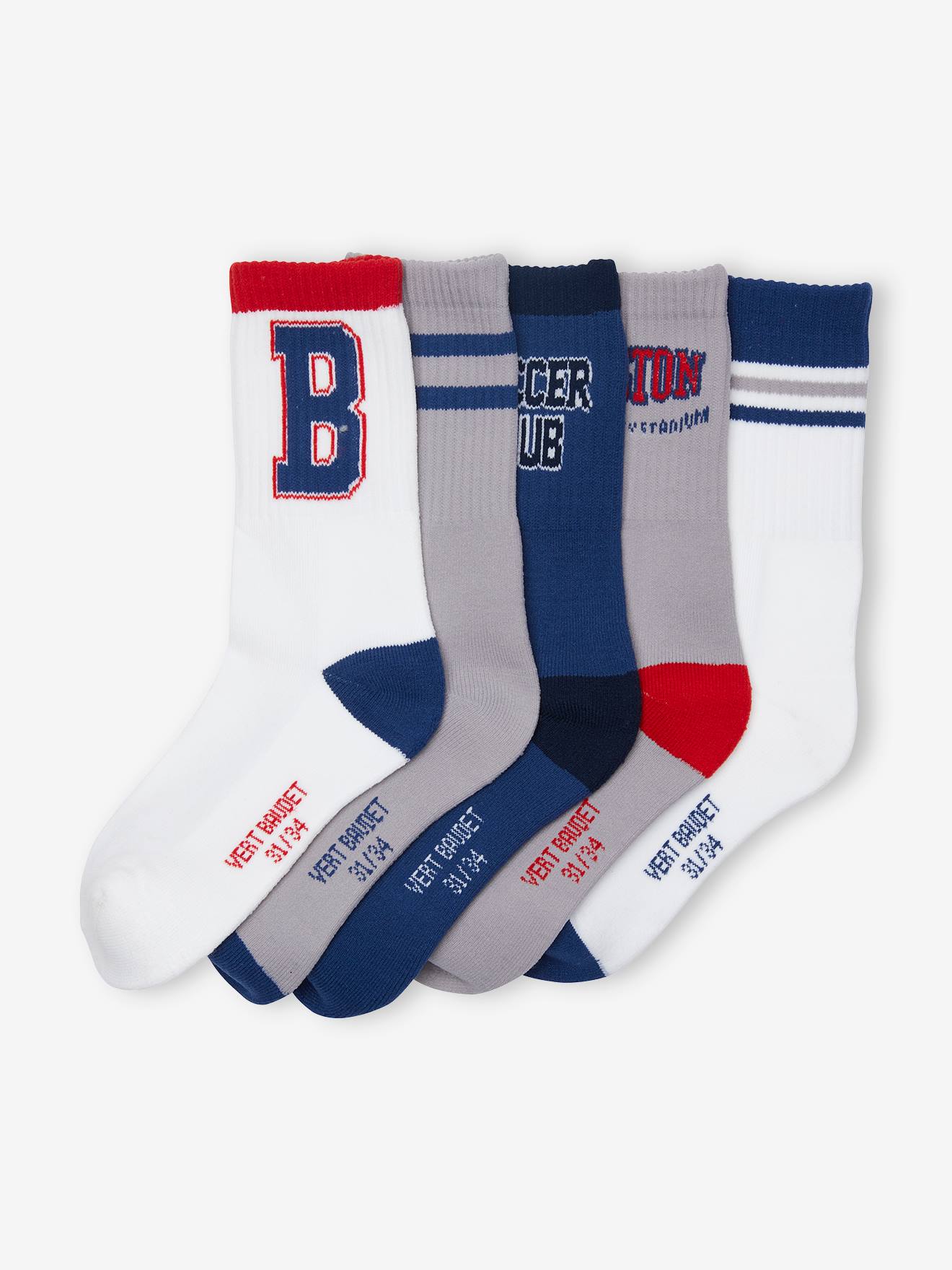 Pacote com 5 pares de meias esportivas brancas para meninos