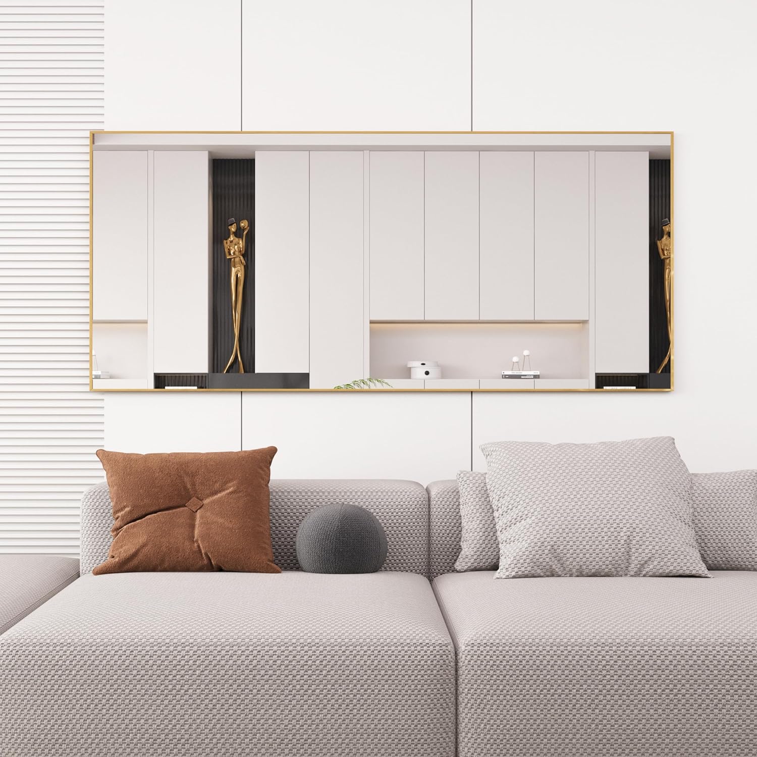 Ganzkörperspiegel Standspiegel 180x80cm mit Golden Metallrahmen Bodenspiegel HD Spiegel Groß Wandspiegel mit Haken für Wohn-, Schlaf- und Ankleidezimmer