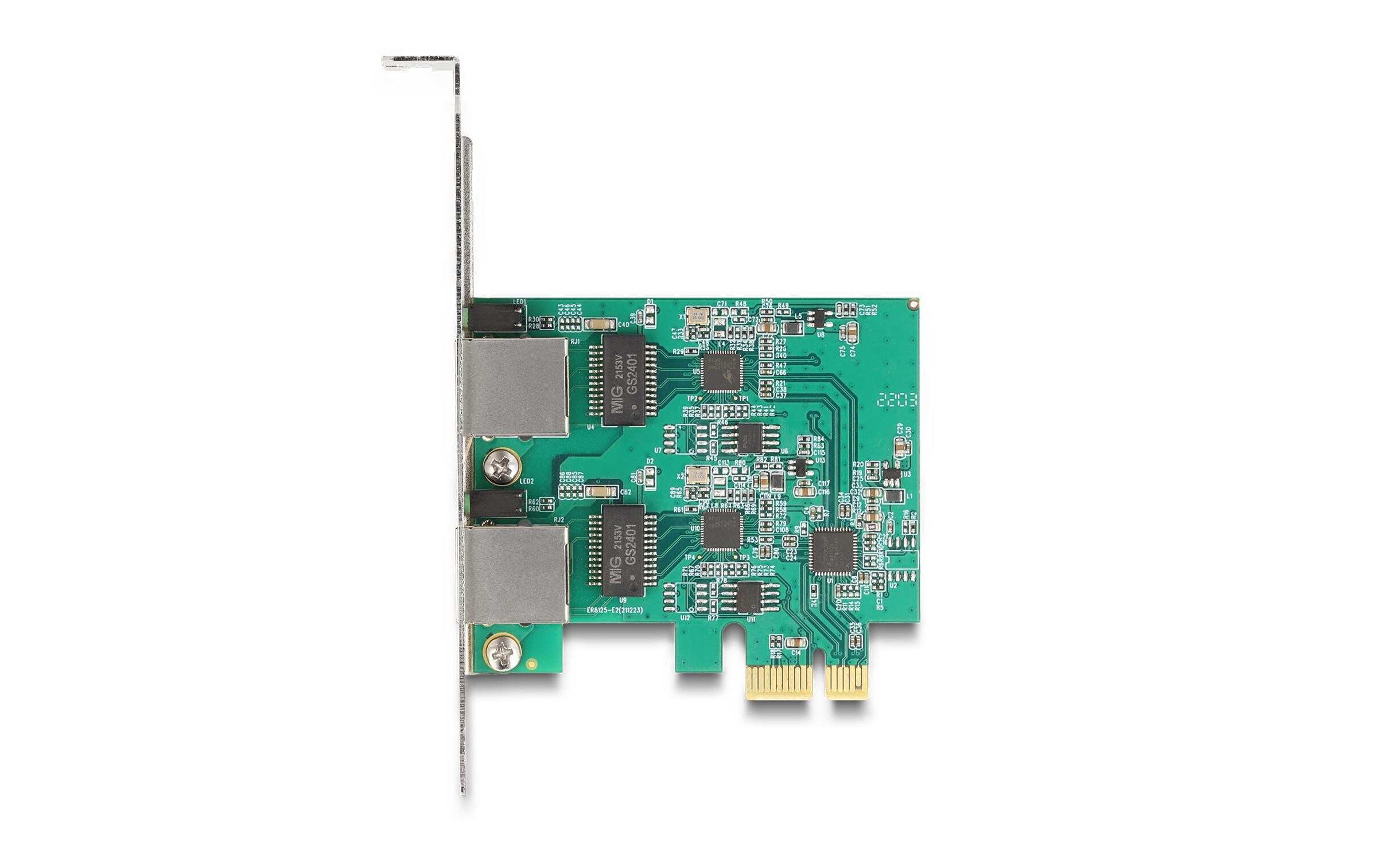 Netzwerkkarte 2x RJ45 2.5 Gbps PCI-Express x1Delock PCI Express x1 Karte zu 2 x RJ45 2.5 Gigabit LAN RTL8125