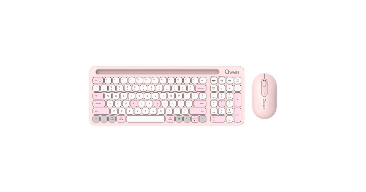 QwareFlorence Draadloze Combo, desktopset  (Roze/wit, EU lay-out (QWERTY), Scissor switches, 1200 DPI, TKL, 2,4 GHz USB | Bluetooth)