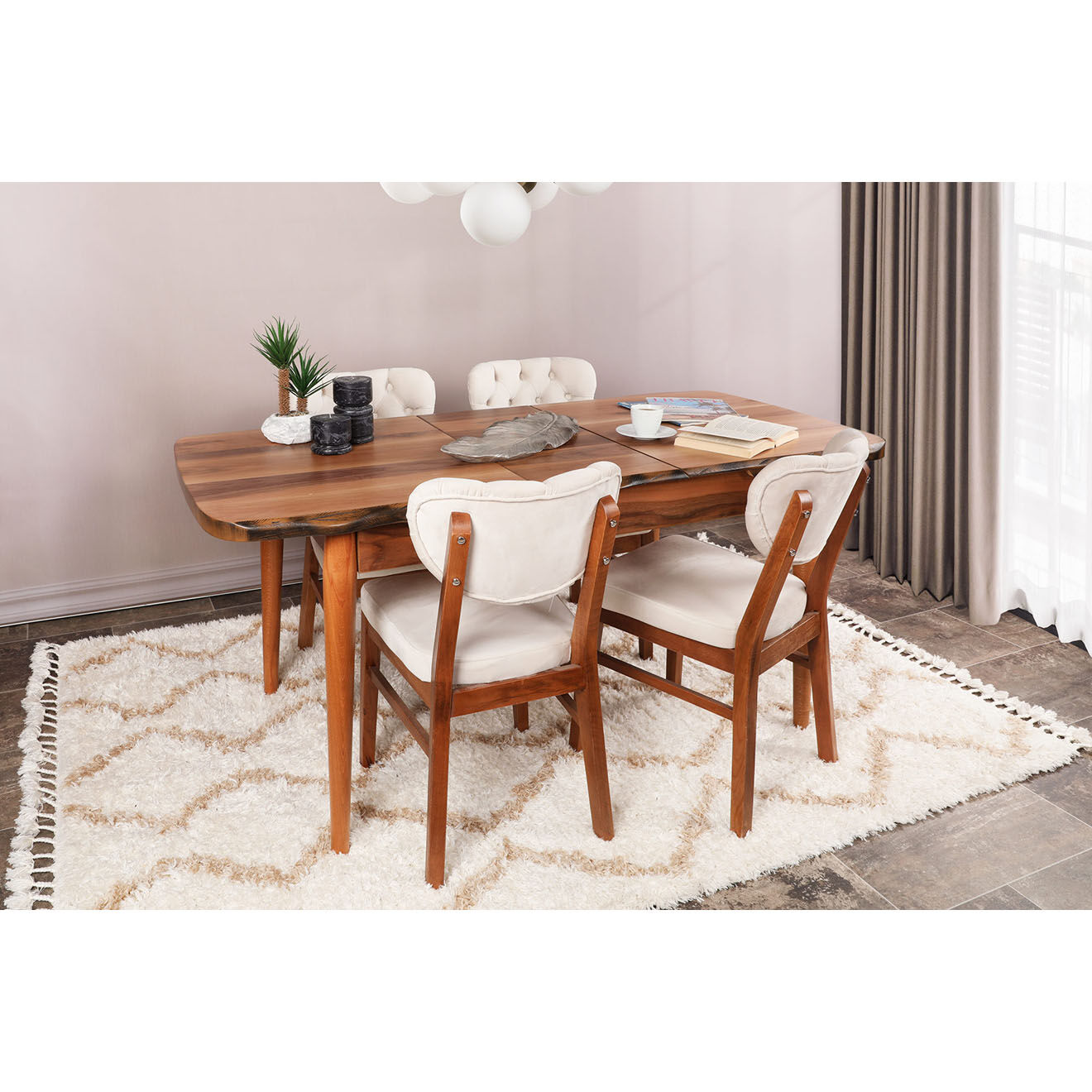 Wooden Art 2 Chaises Elma noyer/beige - 86x41.5x43.5 cm