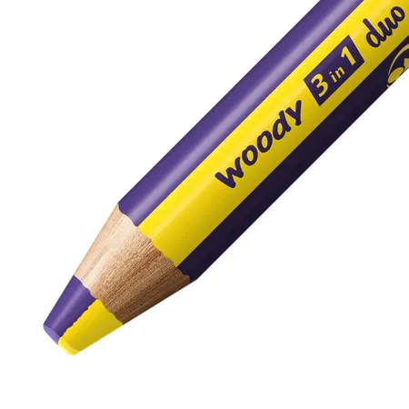Duo Buntstift, Wasserfarbe & Wachsmalkreide - STABILO woody 3 in 1 duo - zweifarbige Mine - Einzelstift - gelb/violett
