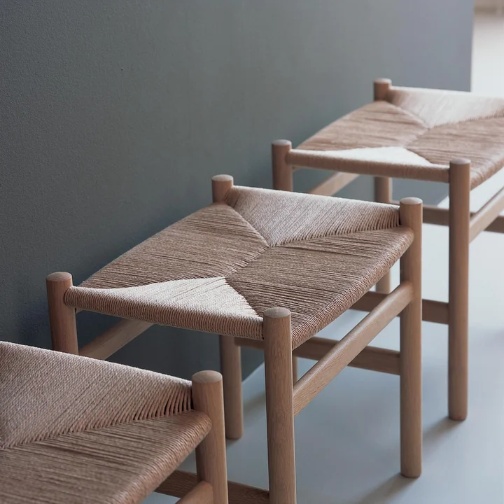 Carl Hansen - CH53 Hocker, Buche soft anthrazit lackiert / Naturgeflecht