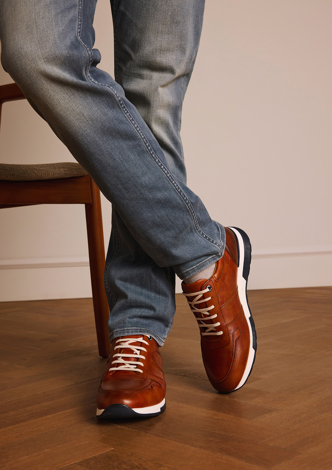 Cognac leren sneakers