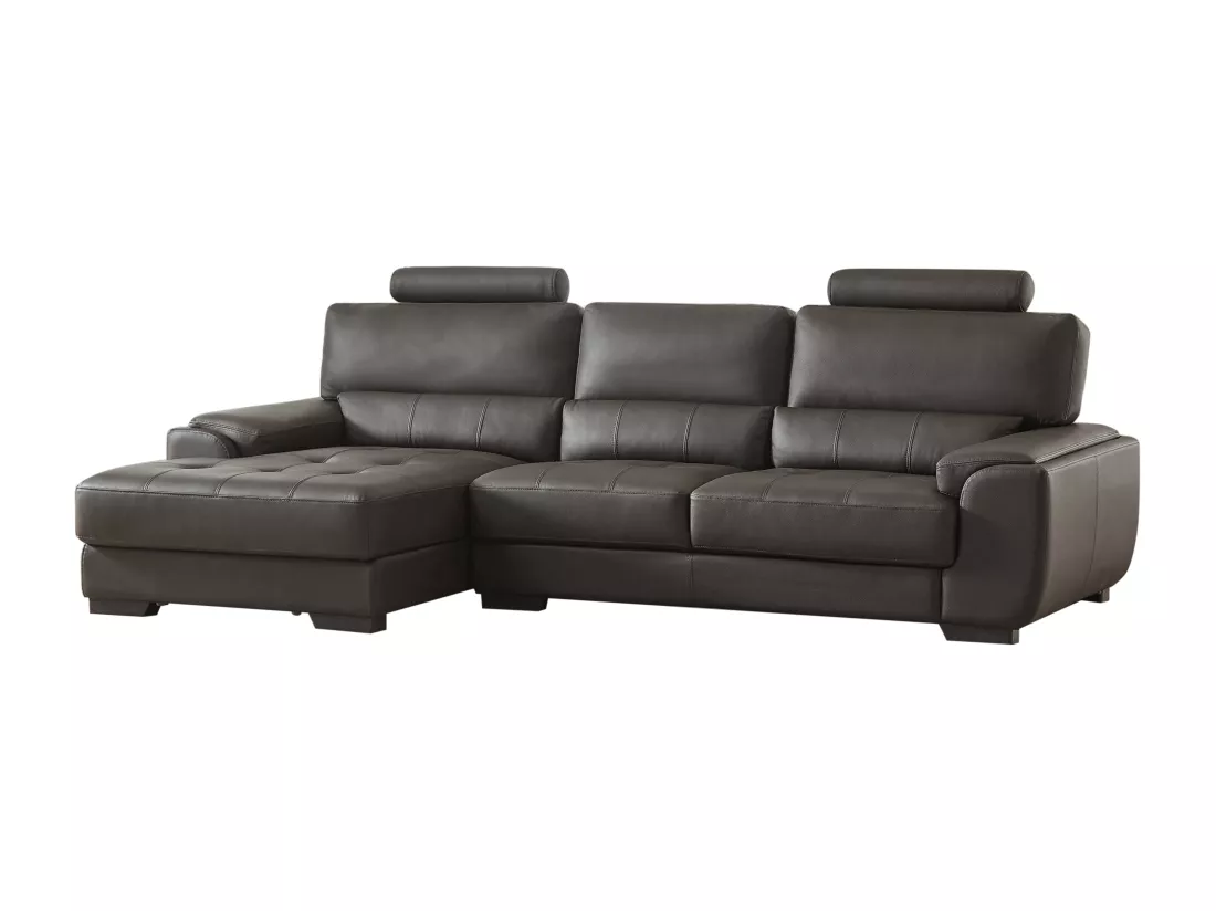Canapé d'angle et pouf en cuir METROPOLITAN II - Marron - Angle gauche