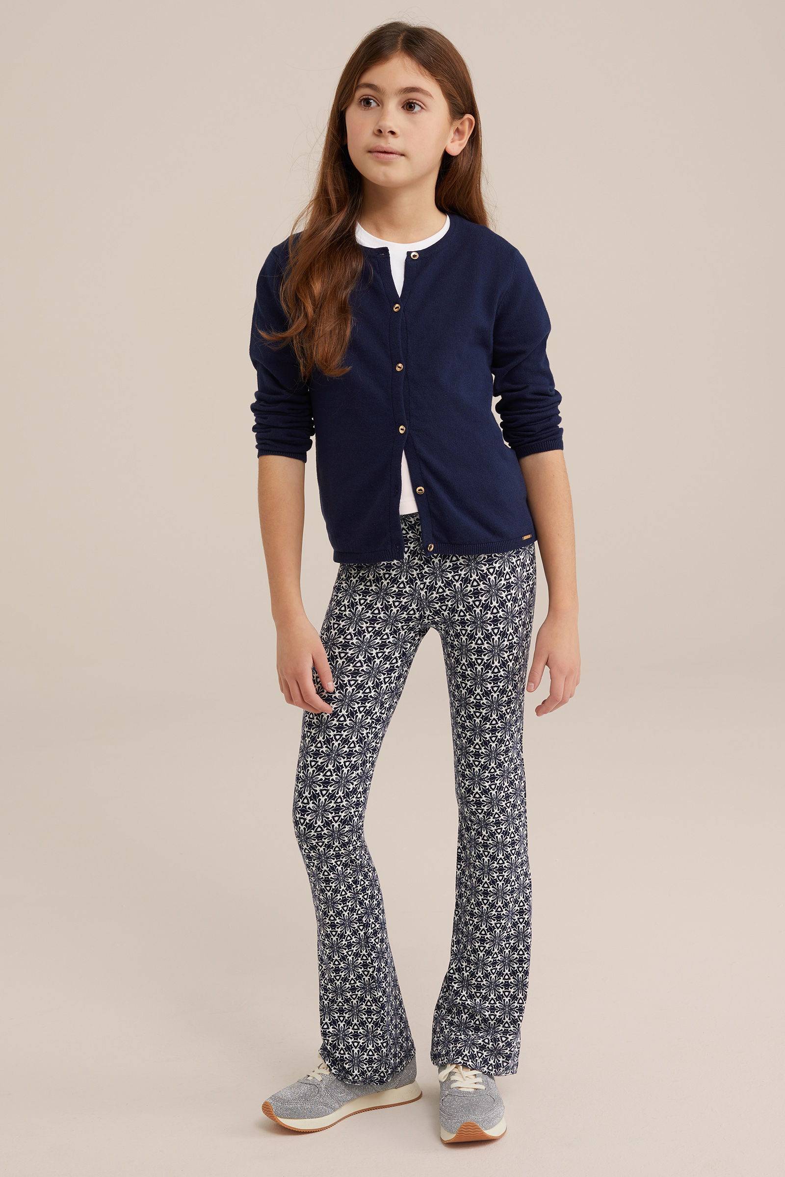 Meisjes flared legging met dessin WE Fashion Donkerblauw