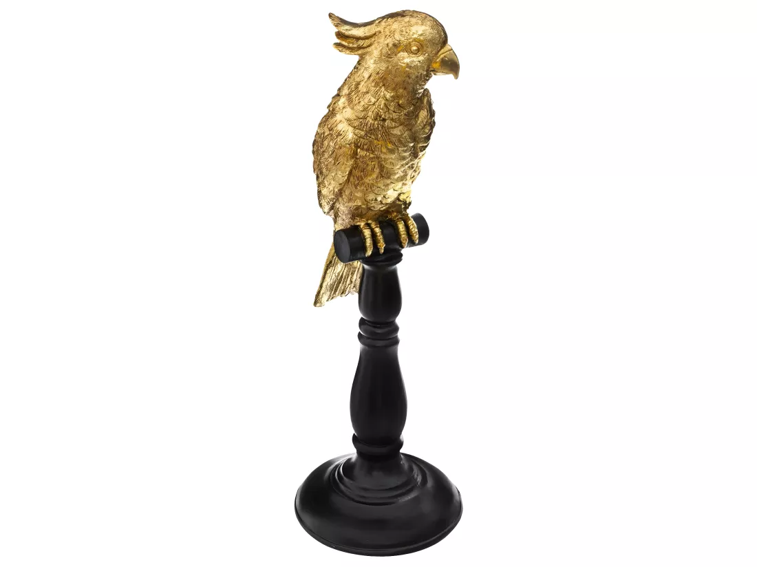 Perroquet décoratif en Résine Noire et Dorée H 33 cm