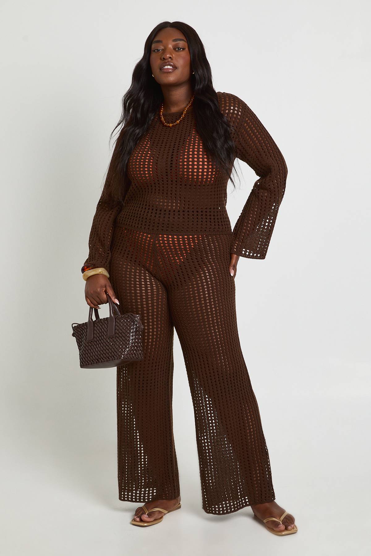 boohoo Pantalon Large En Crochet Grande Taille Pour La Plage