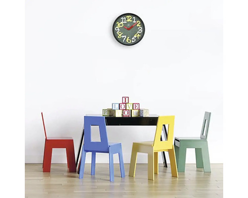 Wandklok, krijtborddesign, groen kunststof, Ø 30 cm