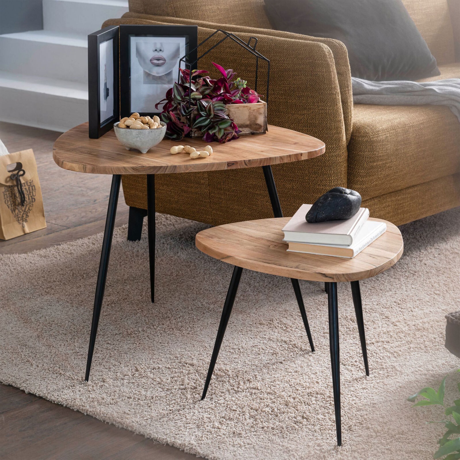 Couchtisch 2er Set Akazie massiv/schwarz