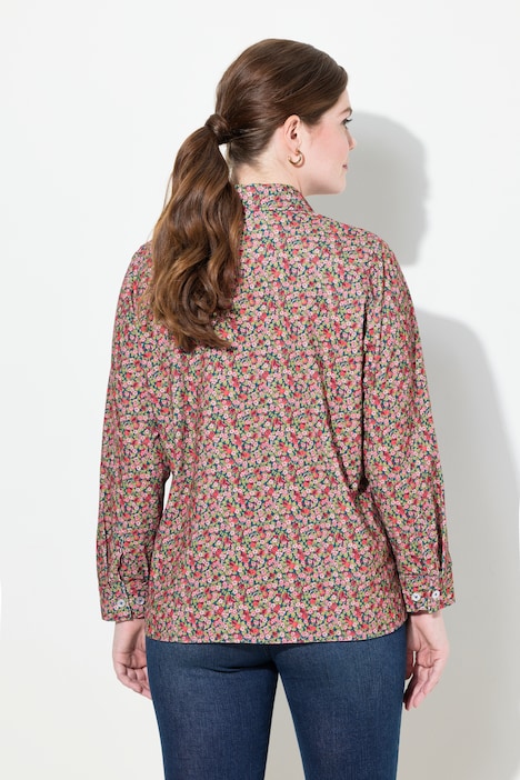 Cordbluse, floraler Druck, Hemdkragen, Langarm