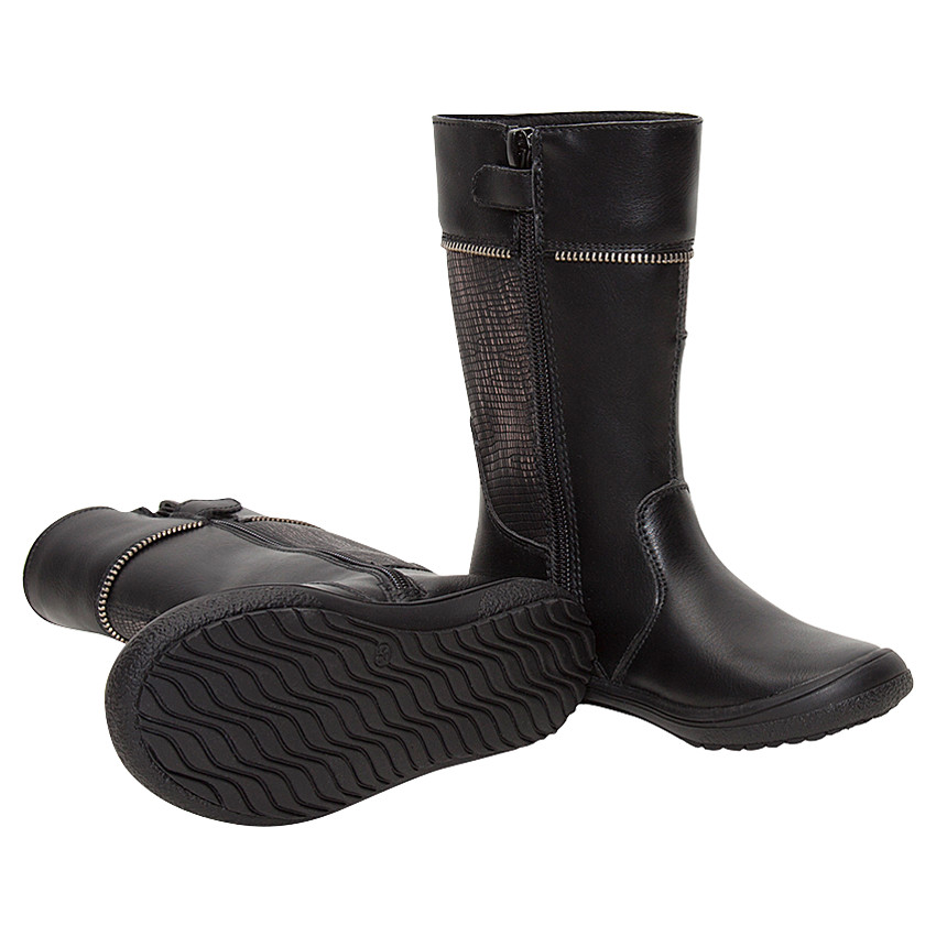 Bottes noires à zip et empiècement fantaisie