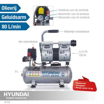 HYUNDAI compressor extra stil 8 Liter 550W max. 8 bar