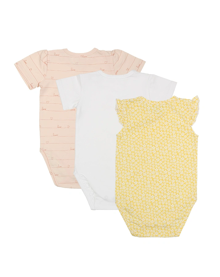 Kurzarm-Body BARBA 3er-Pack in weiß/gelb/rosa
