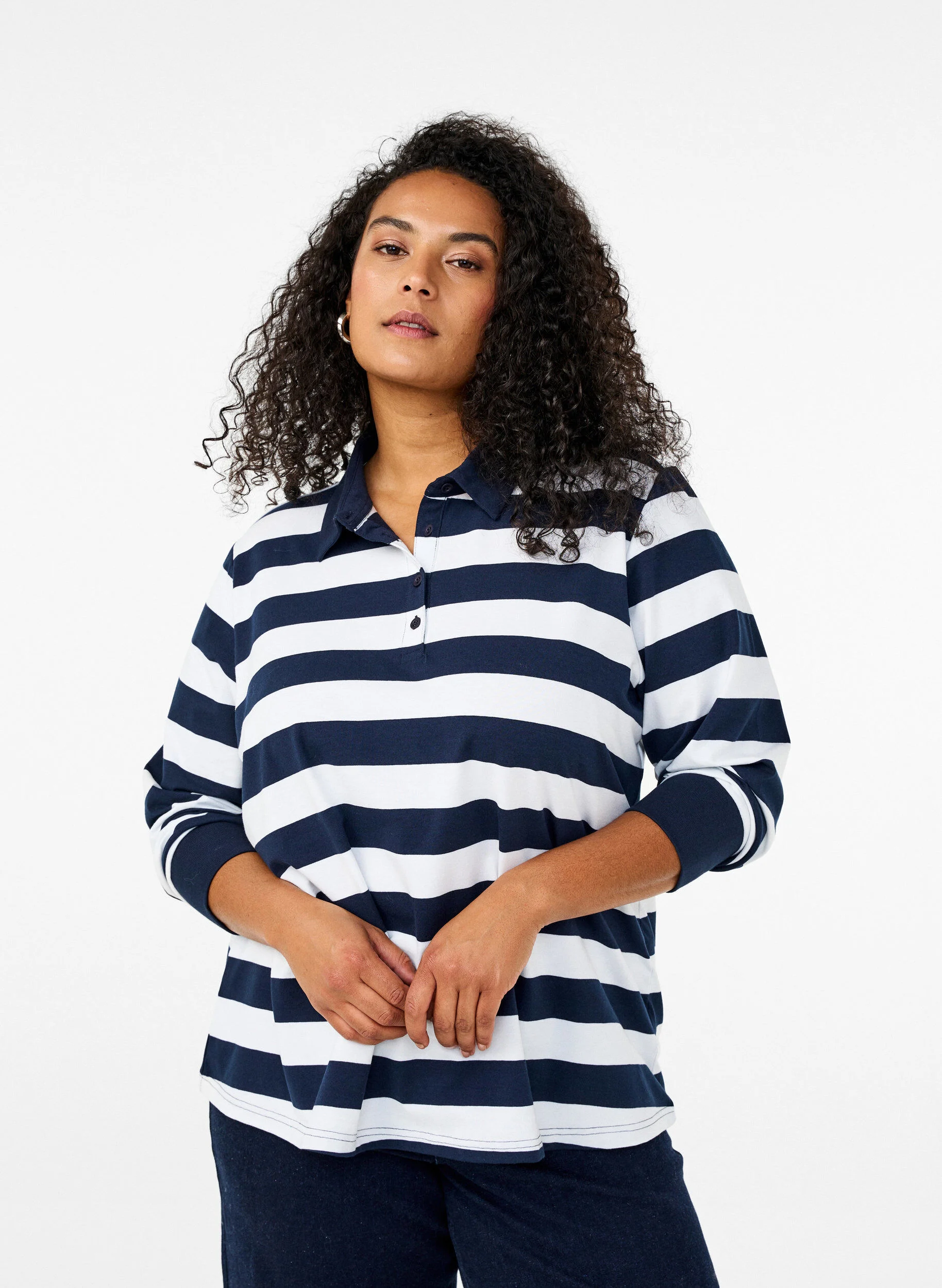 Langærmet poloshirt med striber