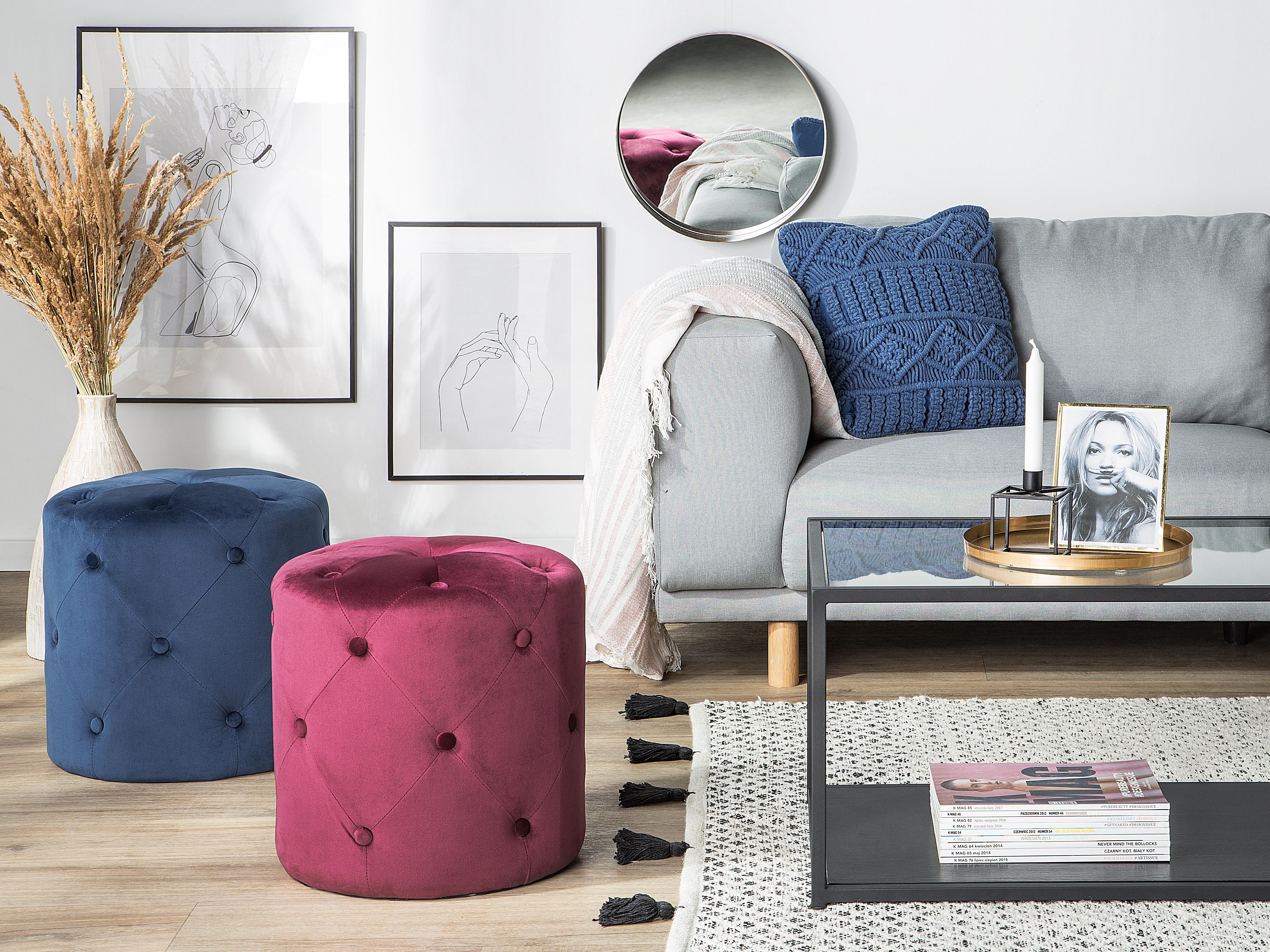 Poef COROLLA Fluweel Donkerblauw