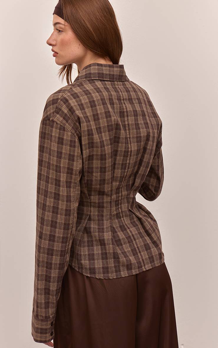 Marron Chemise À Carreaux Plissée Avec Taille Cintrée