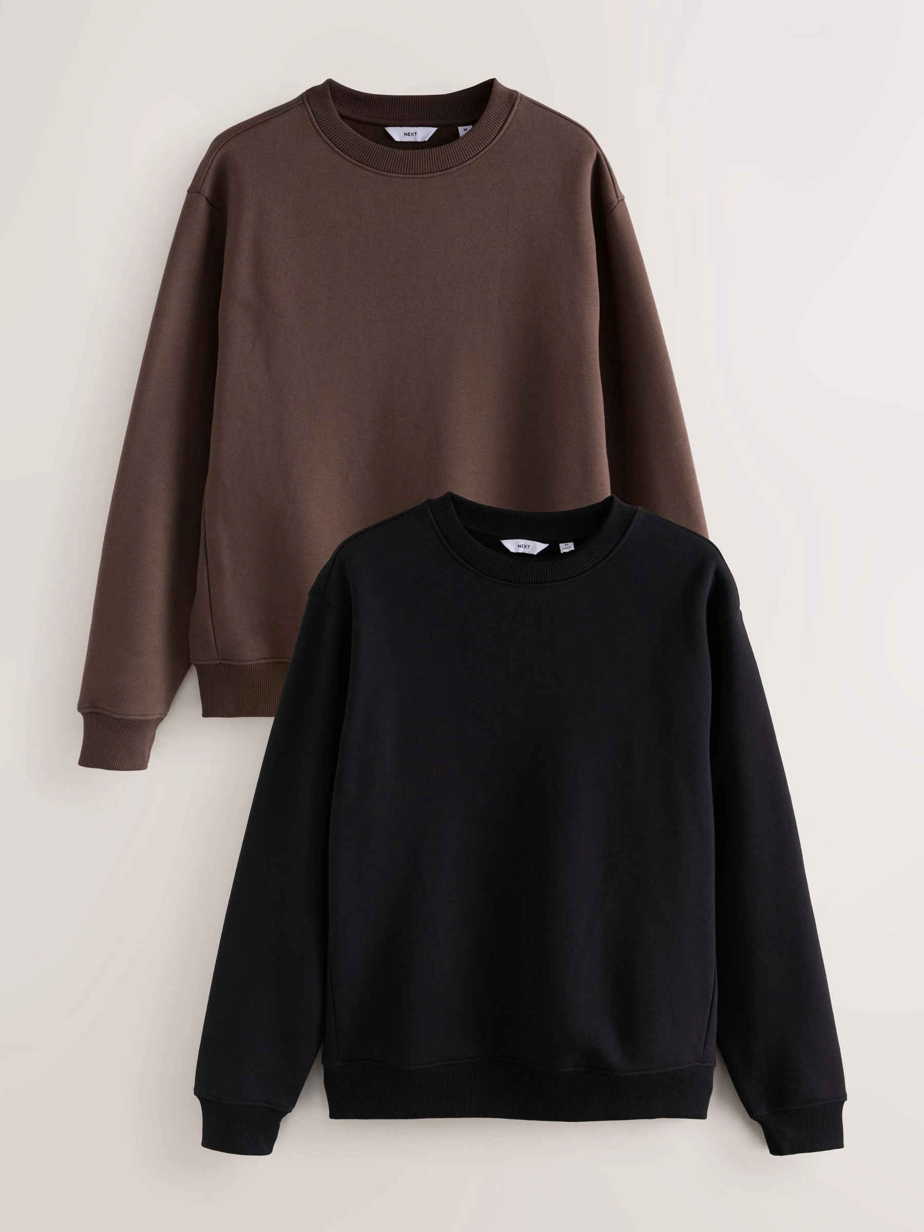 Zwart/chocoladebruin - Cotton Rich Jersey Crew Sweatshirts 2 Pack